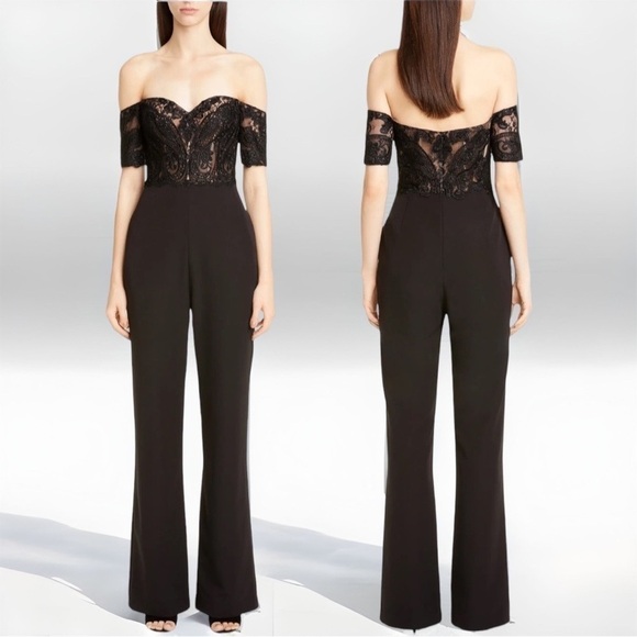 BADGLEY MISCHKA Collection Off-the-Shoulder Lace Corset Jumpsuit Jumper Size 4 - Picture 1 of 10